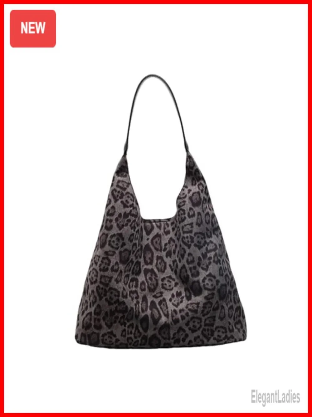 Faux Suede Leopard Hobo Tote Bag Shoulder Handbag